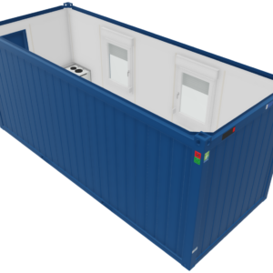 Kantoorunit met 2 zijramen links, keuken - 6x2,5 meter