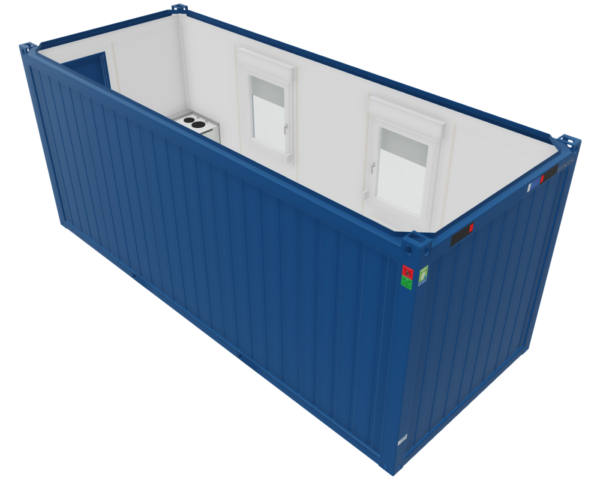 Kantoorunit met 2 zijramen links, keuken - 6x2,5 meter